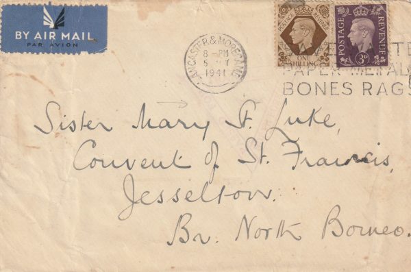 1941GB - BRITISH NORTH BORNEO..WW2 INGOING AIRMAIL CENSORED on ARRIVAL…