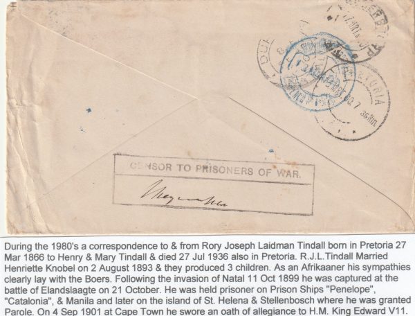 1900  SOUTH AFRICA ..BOER WAR..MAIL FROM R.J.L. TINDALL AS POW or ON PAROLE.. [22117] - Image 2