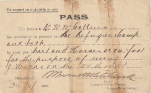 1900   SOUTH AFRICA …BURGHER/REFUGEE CAMP TRAVEL PASS..