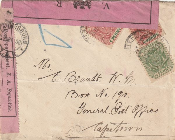 1900  SOUTH AFRICA - ..DUEL CENSORS BRITISH & BOER LABELS  & DELAYED..