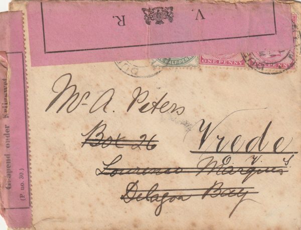 1900  SOUTH AFRICA (NATAL) - PORTUGUESE EAST AFRICA.. DUEL CENSORS BRITISH & BOER LABELS  & FORWARDED..