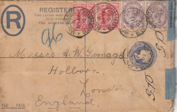 1902  SOUTH AFRICA - ..BOER WAR REGISTERED MAIL…O.R.C .ADVANCE DEPOT BLOEMFONTEIN..