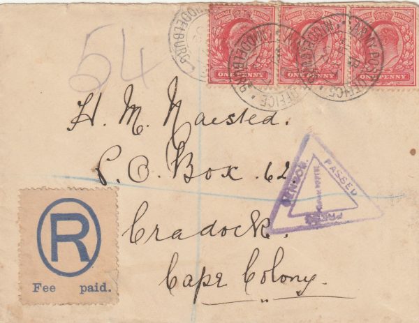 1902  SOUTH AFRICA - GB..BOER WAR REGISTERED MAIL…TRANSVAAL…A.P.O. MIDDELBURG..