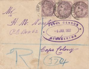 1902  SOUTH AFRICA - GB..BOER WAR REGISTERED MAIL…TRANSVAAL…A.P.O. STANDERTON..