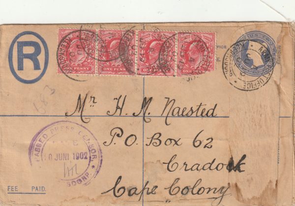 1902 SOUTH AFRICA - GB..BOER WAR REGISTERED MAIL…TRANSVAAL…A.P.O.KLERKSDORP..