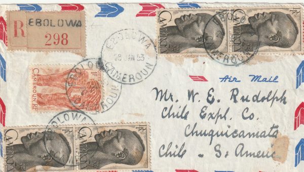 1953   CAMEROUN - CHILE..REGISTERED VIA SENEGAL..