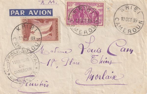 1939   CAMEROUN - FRANCE...WW2 1939 FROM FRENCH SOLDIER ..