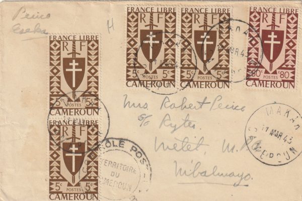 1943  CAMEROUN..WW2 INTERNAL CENSORED from MAKARI ..