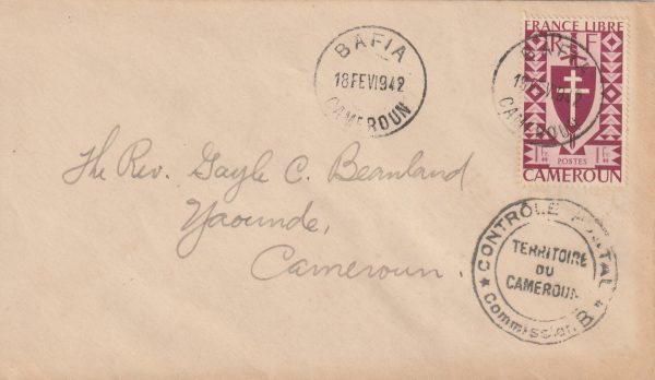 1942  CAMEROUN..WW2 INTERNAL CENSORED from BAFIA..