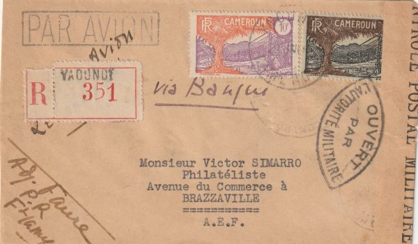 1944  CAMEROUN - FRENCH EQUITORIALE AFRICA …WW2 REGISTERED CENSORED AIRMAIL SOLDIERS MAIL VIA BANJUL GAMBIA..