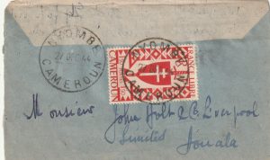 1944  CAMEROUN - WW2 PAPER SHORTAGE & HOME MADE ENVELOPE..