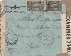 1942  CAMEROUN - GB…1942 TRIPLE CENSORED TO RED CROSS in LONDON