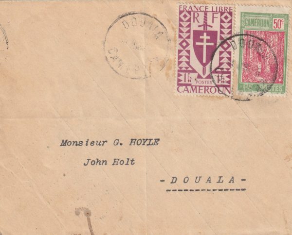 1944  CAMEROUN..WW2 PAPER ECONOMY USING OLD P.O. REPORT as PROVISIONAL ENVELOPE..