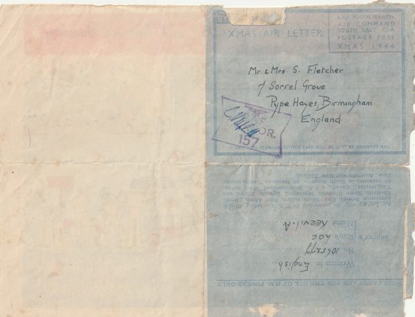 1944  INDIA - GB…1944 XMAS AIR LETTER..