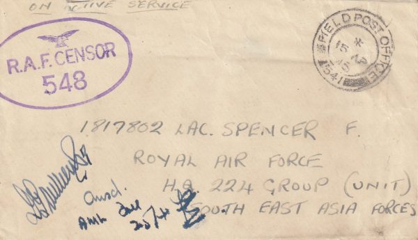 1945  FRANCE - INDIA ?.. 1945 GB FORCES to RAF 224 GROUP SOUTH EAST ASIA..