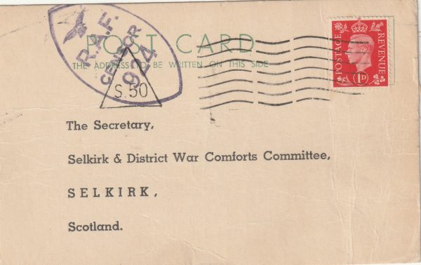 1941  GREAT BRITAIN (SCOTLAND) RAF CENSOR R5/924 on THANK YOU CARD..