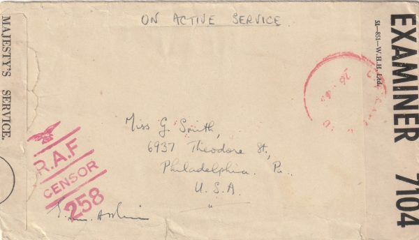 1942   EGYPT -USA..1942 RAF CENSOR OFFICIAL MAIL & CENSORED..