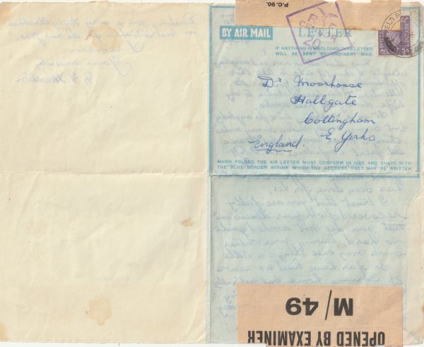 1944  CYPRUS- GB..WW2 RAF CENSOR 20 (Type R.12) on AIR MAIL LETTER CARD..