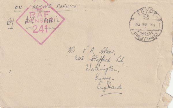 1945 EGYPT - GB..ENVELOPE BY AIRMAIL with RAF CENSOR (Type RAF R12)..