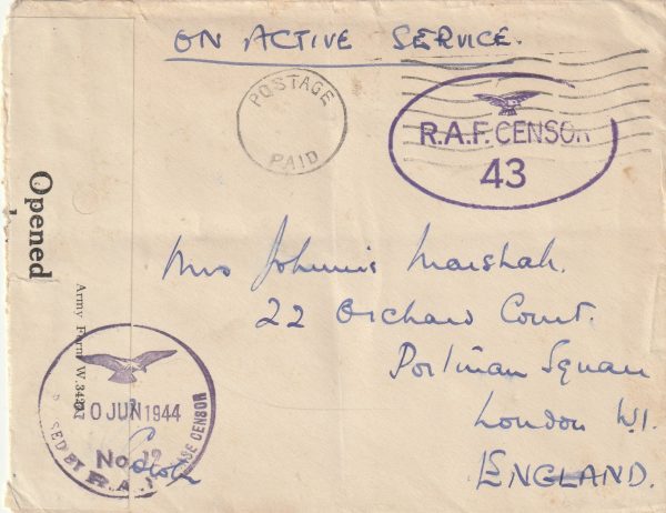 1944 GREAT BRITAIN..WW2 RAF R7/43 & BASE CENSOR R20/12..