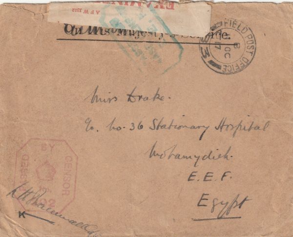 1917  GREECE - EGYPT..NURSE'S MAIL No 36 STATIONARY HOSPITAL ..