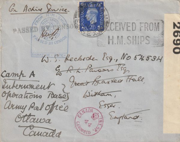 1940  MALTA- GB -CANADA..WW2 NAVAL MAIL to INTERNEE..