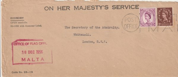 1956  MALTA-GB ..OPERATION MUSKETEER(1956 SUEZ CRISIS) O.H.M.S.  OFFICE OF FLAG OFFICER MALTA ...