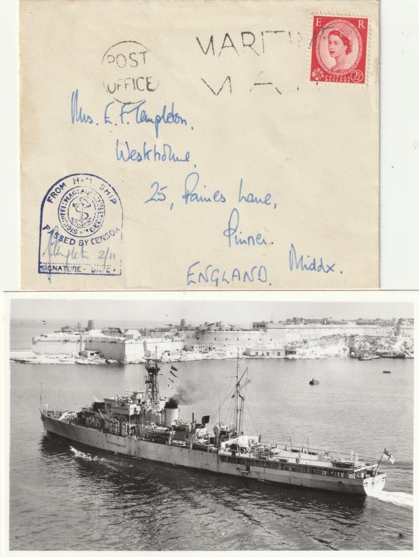 1956  MALTA-GB ..OPERATION MUSKETEER(1956 SUEZ CRISIS) NAVAL CENSORSHIP.. H.M.S. SURPRISE ...