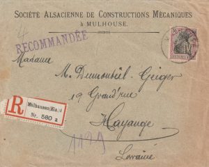 1919  FRANCE|GERMANY..POST WAR CONTINUED FRENCH OCCUPATION & DEFIENT REGISTERED USE OF GERMAN ADHESIVE  ..