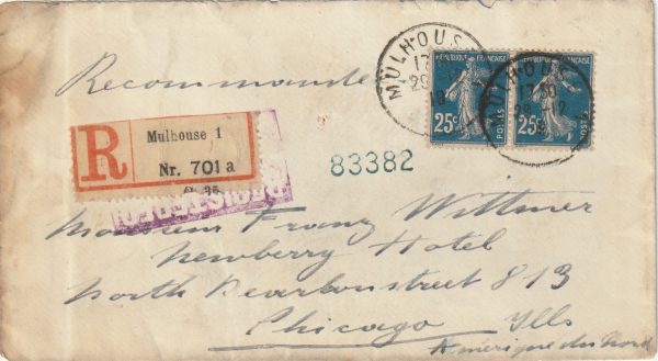 1919  FRANCE - USA..ALSACE-LORRAINE POST WAR CONTINUED FRENCH OCCUPATION REGISTERED  ..