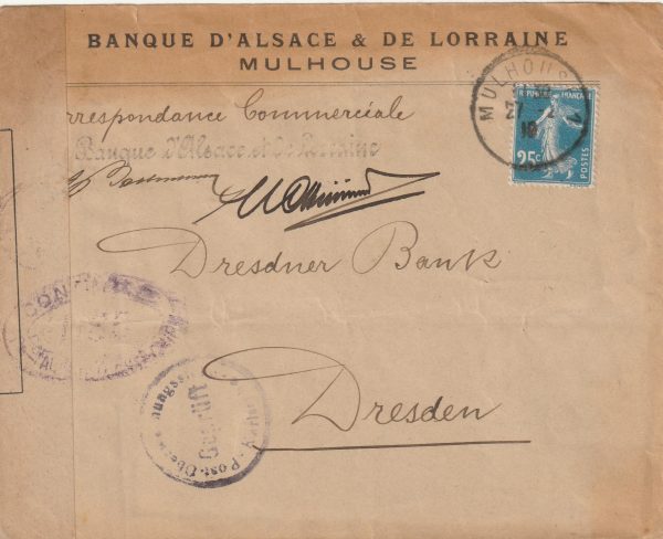 1919 FRANCE - GERMANY..ALSACE-LORRAINE POST WAR CONTINUED FRENCH OCCUPATION & DOUBLE CENSORED ..