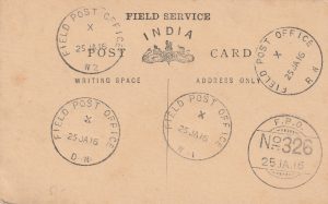 1916  EGYPT (WESTERN FRONTIER FORCE ) MULTIPLE BY FAVOUR  FPO STRIKES on INDIAN STATIONARY..