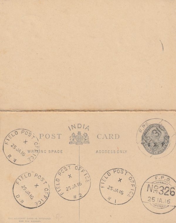 1916  EGYPT (WESTERN FRONTIER FORCE ) MULTIPLE BY FAVOUR  FPO STRIKES on INDIAN STATIONARY..