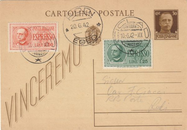 1942  ITALY (AEGEAN ISLANDS) WW2 ITALIAN OCCUPATION INTER ISLAND MAIL..