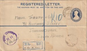 1945  INDIA - SOUTH AFRICA…REGISTERED with BRITISH FPO 260...