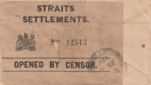 1916  INDIA - MALAYA (SINGAPORE)..WW1 STRAITS SETTLEMENTS CENSOR LABEL...