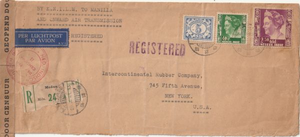 1941  NED EAST INDIES-USA..TRANS PACIFIC AIRMAIL  /OAT & REGISTERED..