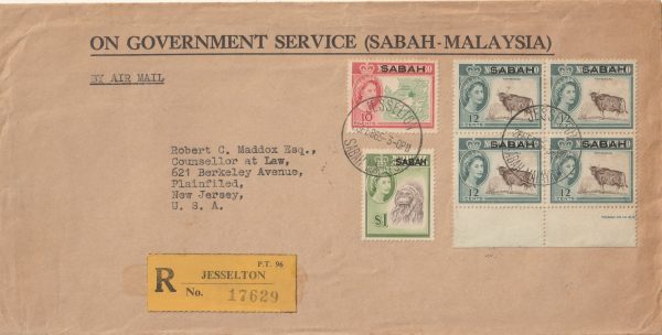 1965  NORTH BORNEO-USA [SABAH REGISTERED ON GOVERNMENT SERVICE-INDONESIAN CONFRONTATION PERIOD]