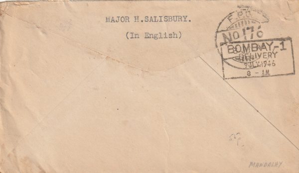 1946  BURMA - INDIA…POST WW2 1946 MANDALAY & BOMBAY - 1 DELIVERY...