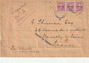 1915   SAMOA - FRANCE..WW1 REGISTERED CENSORED..