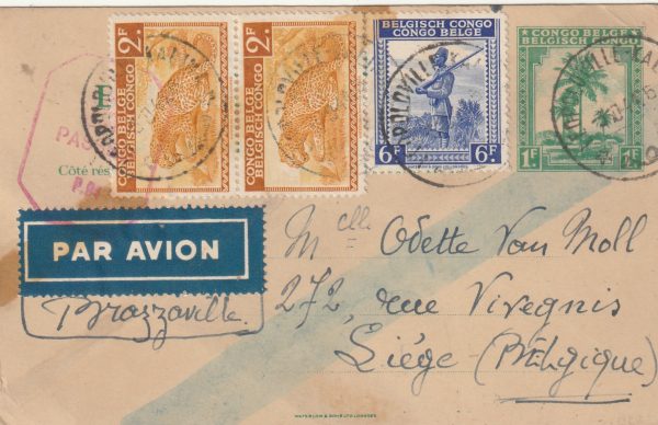 1944  BELGIAN CONGO - BELGIUM..1944 CENSORED AIRMAIL POSTCARD..