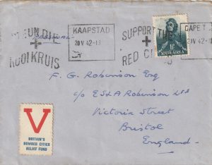 1942  SOUTH AFRICA - GB..WW2 PATRIOTIC "BRITAIN'S BOMBED CITIES RELIEF FUND..