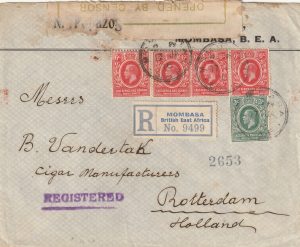 1916  KENYA-NETHERLANDS..WW1 CENSORED REGISTERED...