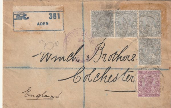 1917  "ADEN-GB...REGISTERED/CENSORED "