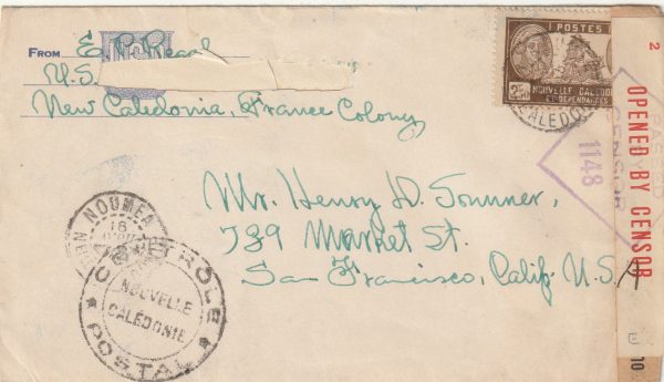 1942  NEW CALEDONIA-USA...VIA AUSTRALIA & DOUBLE CENSORED…