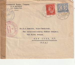 1942  DUTCH EAST INDIES - USA..WW2 DOUBLE CENSORED from SUMATRA..