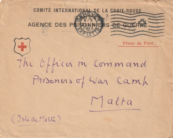 1915  SWITZERLAND - MALTA…RED CROSS AGENCY for P.O.W.