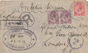 1917  SOUTH WEST AFRICA - GB..REGISTERED - OCUPATION OF KEETMANSHOOP ..