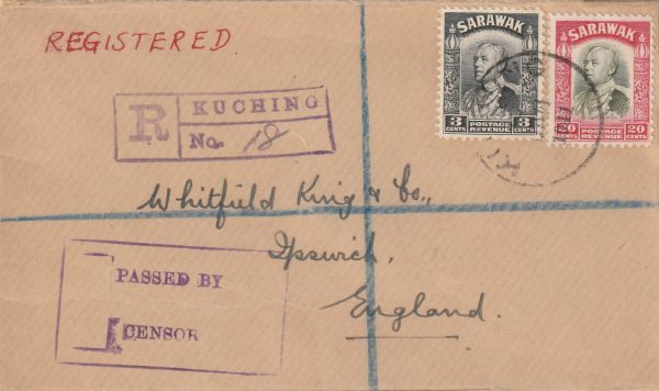 1941 SARAWAK - GB…WW2 REGISTERED & CENSORED…