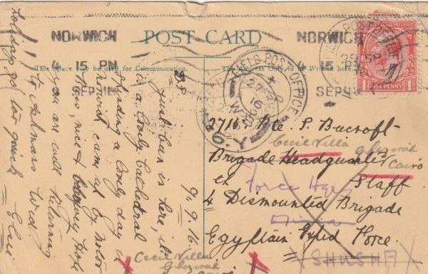 1916  GREAT BRITAIN - EGYPT..WW1 W.F.F. & RETURN TO SENDER..